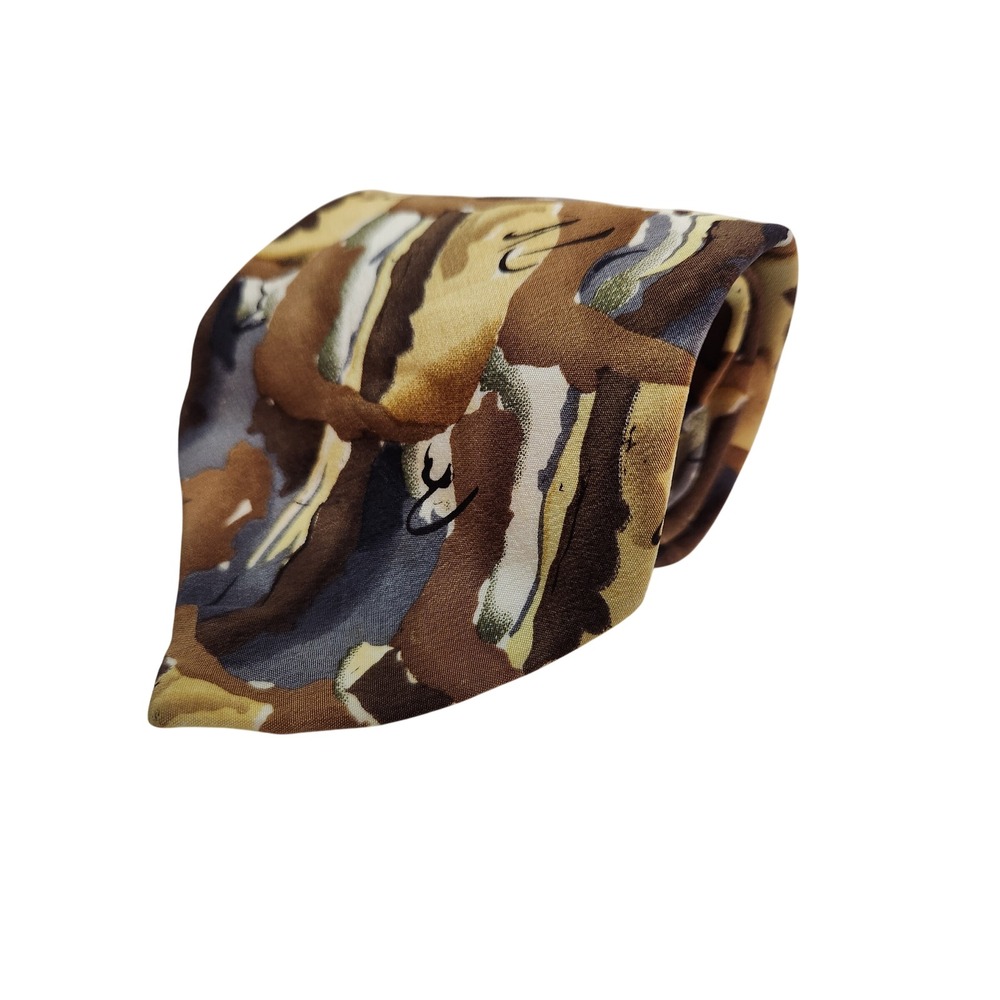 J Garcia Mens Silk Tie‎ Brown Tan Gray Abstract Art Pattern Necktie 3.75 x 58